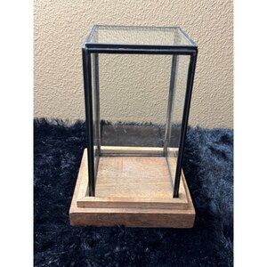 Small Square Glass Hurricane Candle Holder With Wood Base By World Market